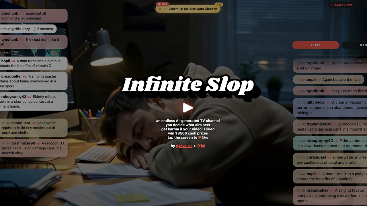 Infinite Slop is an endless AI stream built by the audience