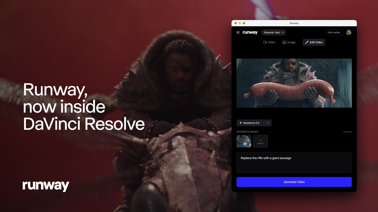 Runway sits under the DaVinci Resolve playhead